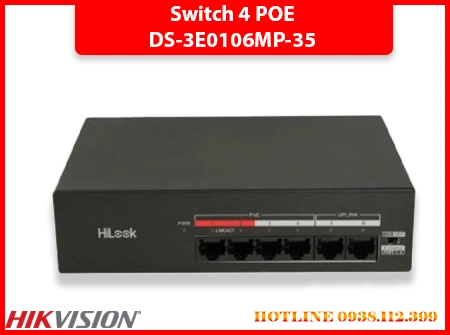 Switch DS-3E0106MP-35 cấp nguồn camera, Switch POE DS-3E0106MP-35 hikvision, Switch DS-3E0106MP-35 chống sét, Switch DS-3E0106MP-35 cho camera IP, Switch 4 cổng POE DS-3E0106MP-35, Bộ chia mạng DS-3E0106MP-35, Switch hikvision DS-3E0106MP-35 khoảng cách 300m