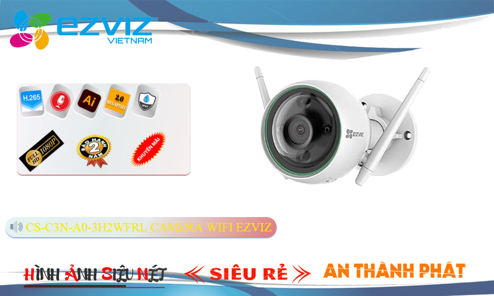 Camera Wi-Fi Ezviz ngoài trời CS-C3N-A0-3H2WFRL Sắc Nét