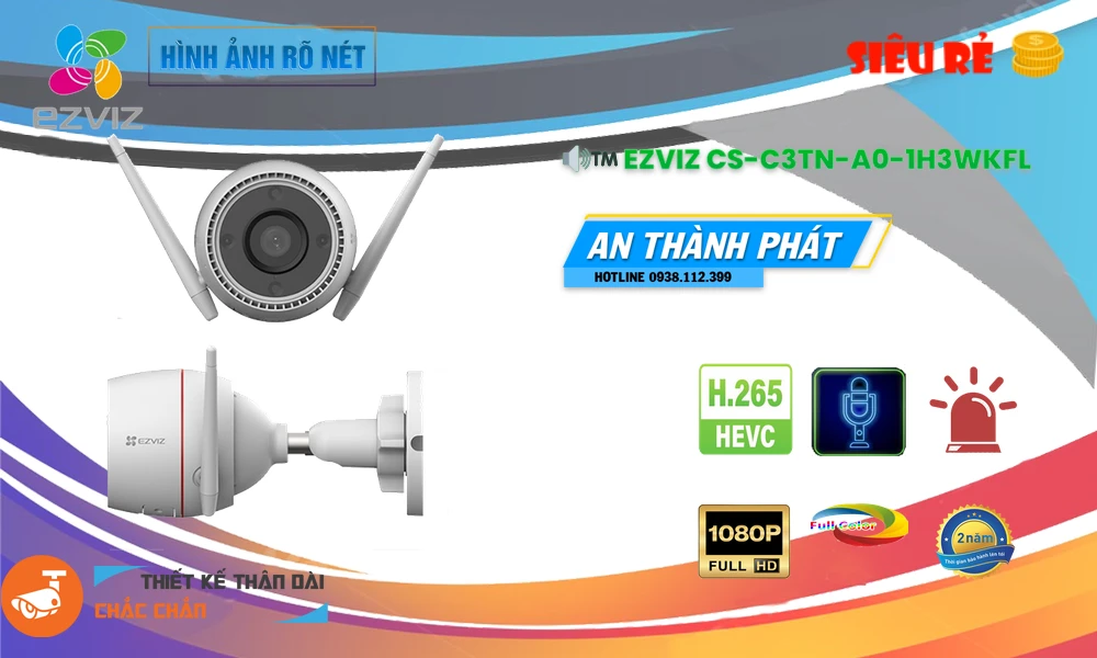 Camera Wifi ngoài trời 3MP EZVIZ CS-C3TN-A0-1H3WKFL Camera Wifi ngoài trời 3MP EZVIZ CS-C3TN-A0-1H3WKFL
