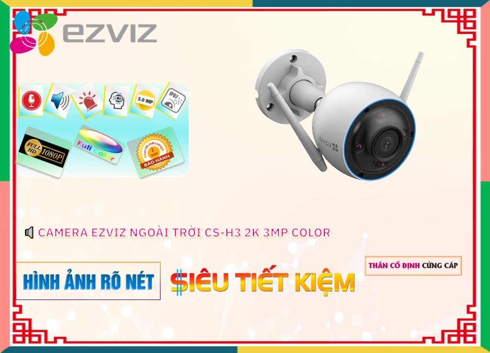 Wifi Không Dây CS-H3 2K 3MP Color Hình Ảnh Đẹp Wifi Ezviz Wifi Không Dây CS-H3 2K 3MP Color Hình Ảnh Đẹp Wifi Ezviz
