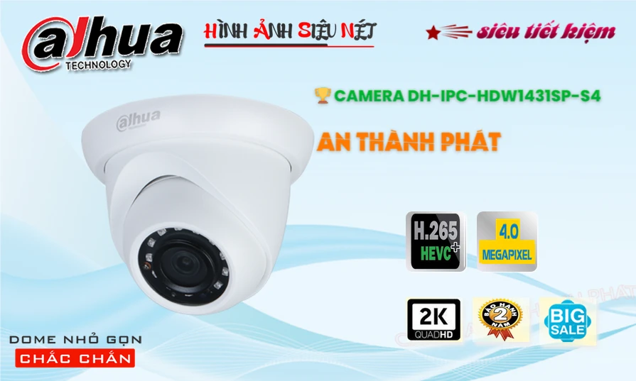 Camera Dahua IP Dome DH-IPC-HDW1431SP-S4 chuẩn 4.0MP Camera Dahua IP Dome DH-IPC-HDW1431SP-S4 chuẩn 4.0MP
