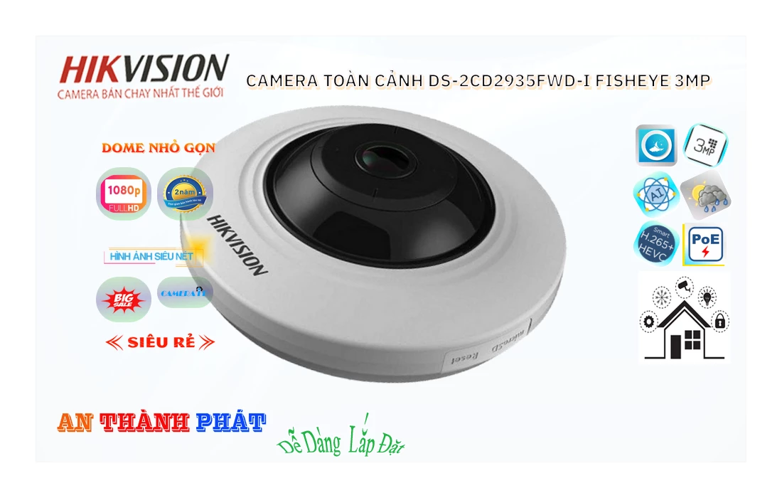 ➠  DS-2CD2935FWD-I sắc nét Hikvision