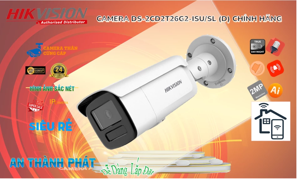 ➠  DS-2CD2T26G2-ISU/SL(D) sắc nét Hikvision